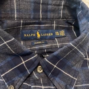 Ralph Lauren Classic Fit, XXL, blue plaid flannel. Luxury brand, button down.